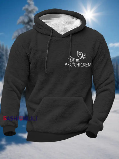Men’s Funny Arc’chicken Plush Hoodie Black / S