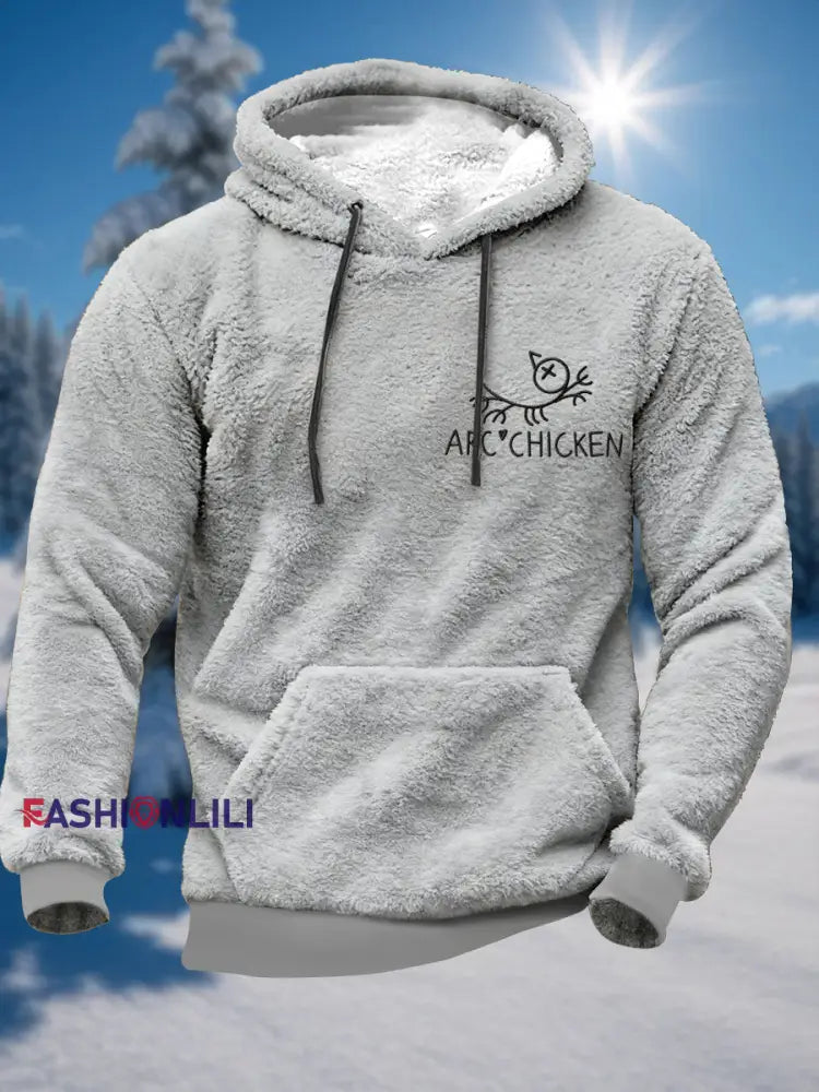 Men’s Funny Arc’chicken Plush Hoodie Light Gray / S