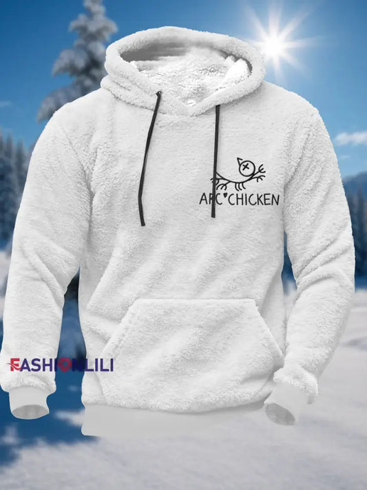 Men’s Funny Arc’chicken Plush Hoodie White / S