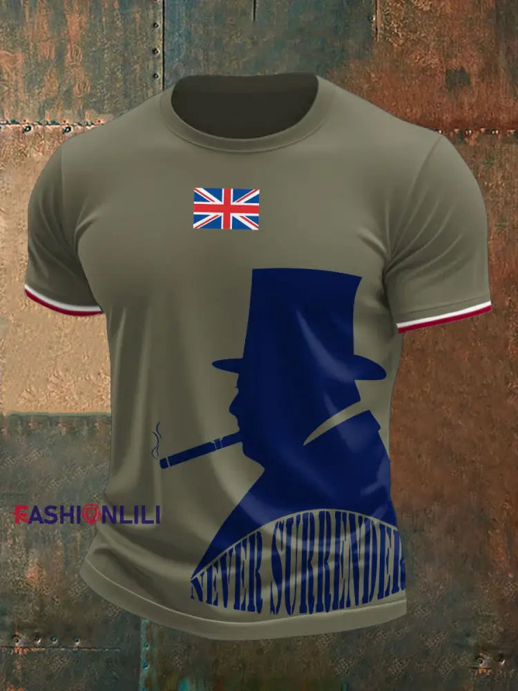 Men’s Funny Churchill Printed T-shirt Army Green / S