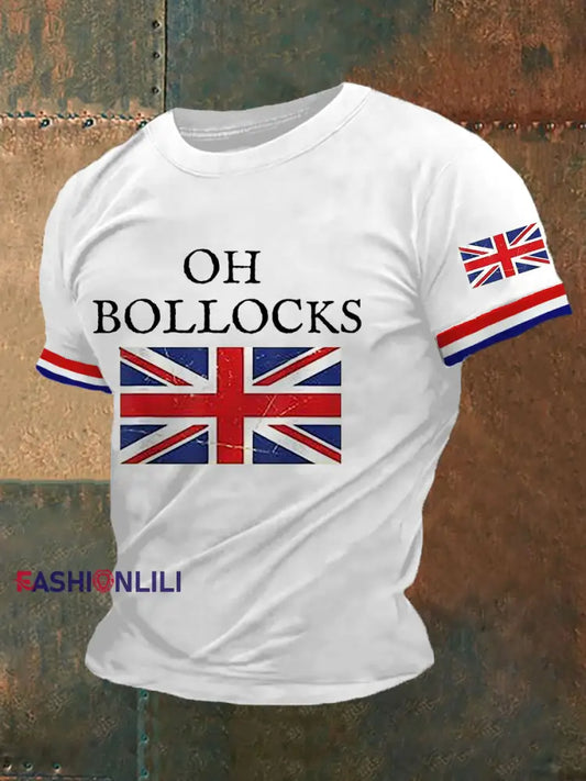 Men’s Funny Oh Bollocks BRITISH Humor UK Lover Tee White / S