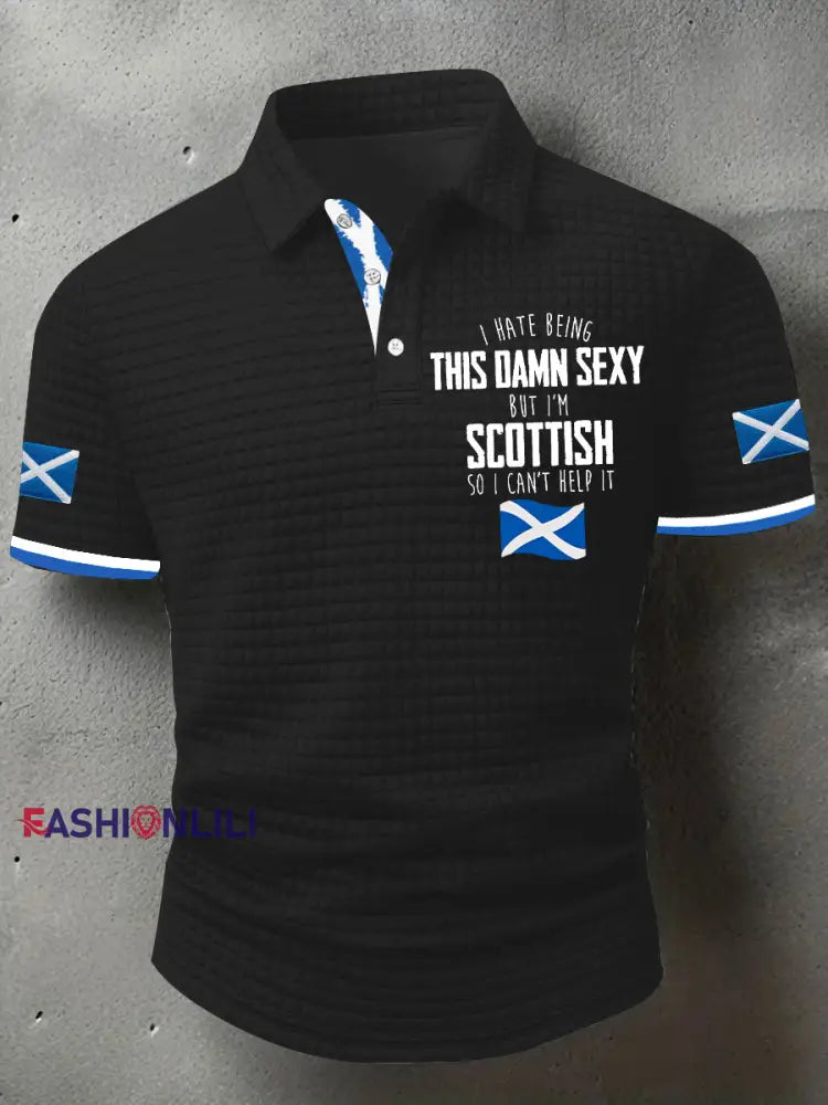 Men’s Funny Scottish Scotland Flag I’m Scottish I Can’t Help It Printed Casual Short Sleeve Top Black / S
