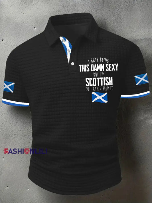 Men’s Funny Scottish Scotland Flag I’m Scottish I Can’t Help It Printed Casual Short Sleeve Top Black / S