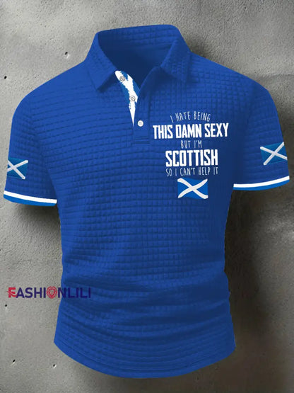 Men’s Funny Scottish Scotland Flag I’m Scottish I Can’t Help It Printed Casual Short Sleeve Top Blue / S