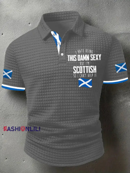 Men’s Funny Scottish Scotland Flag I’m Scottish I Can’t Help It Printed Casual Short Sleeve Top Gray / S