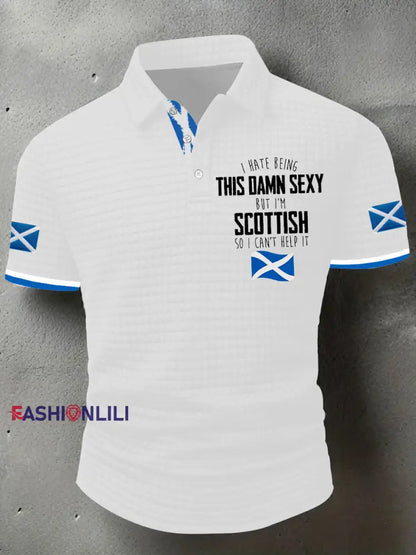 Men’s Funny Scottish Scotland Flag I’m Scottish I Can’t Help It Printed Casual Short Sleeve Top White / S