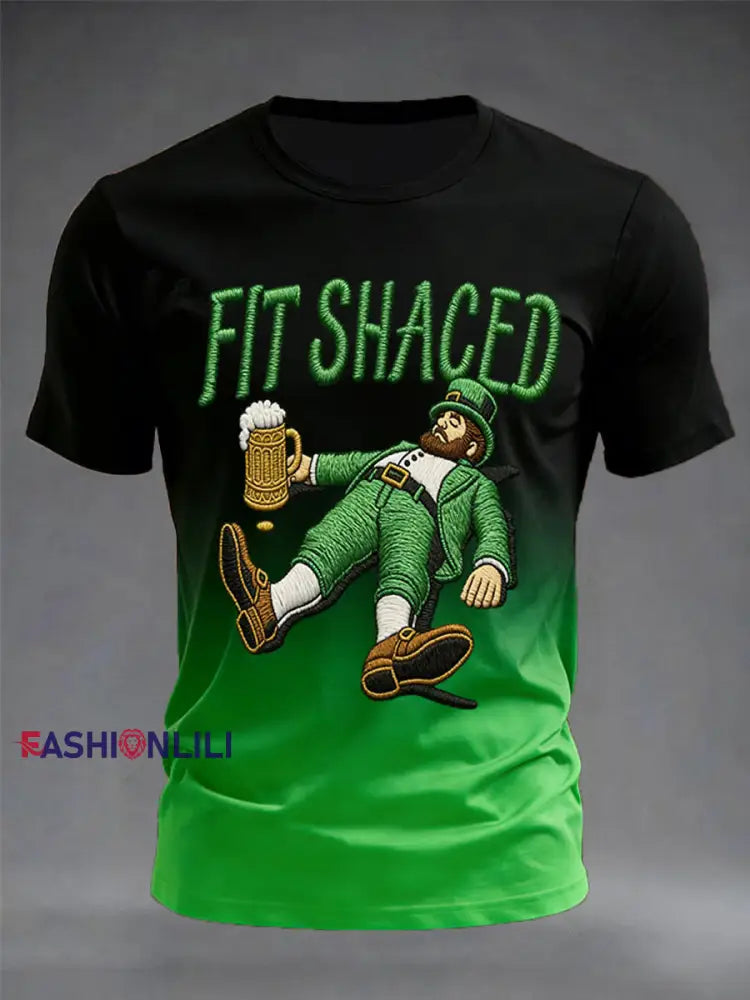 Men’s Funny St. Patrick’s Day Fit Shaced Print Casual Tee Black-Green / S