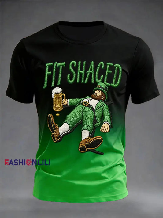 Men’s Funny St. Patrick’s Day Fit Shaced Print Casual Tee Black-Green / S