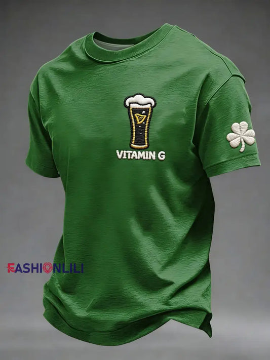 Men’s Funny St. Patrick’s Day Vitamin G Beer Short Sleeve T-shirt Green / S
