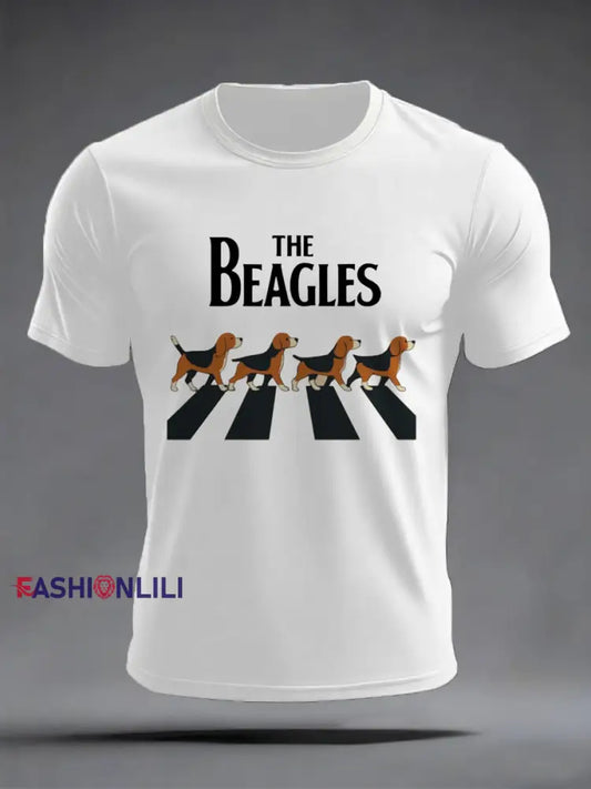 Men’s Funny “The Beagles” Dog Lover Beatles Parody Casual Tee White / S