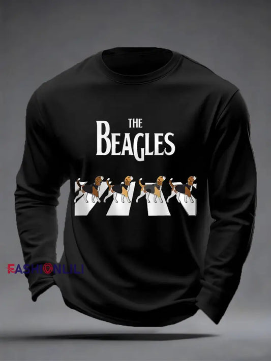 Men’s Funny The Beagles Long Sleeve T-Shirt Black / S