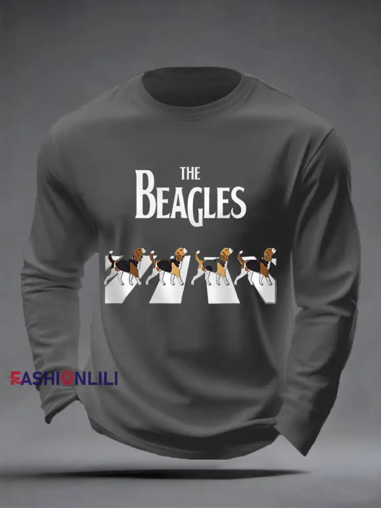 Men’s Funny The Beagles Long Sleeve T-Shirt Gray / S