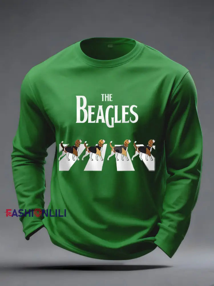 Men’s Funny The Beagles Long Sleeve T-Shirt Green / S