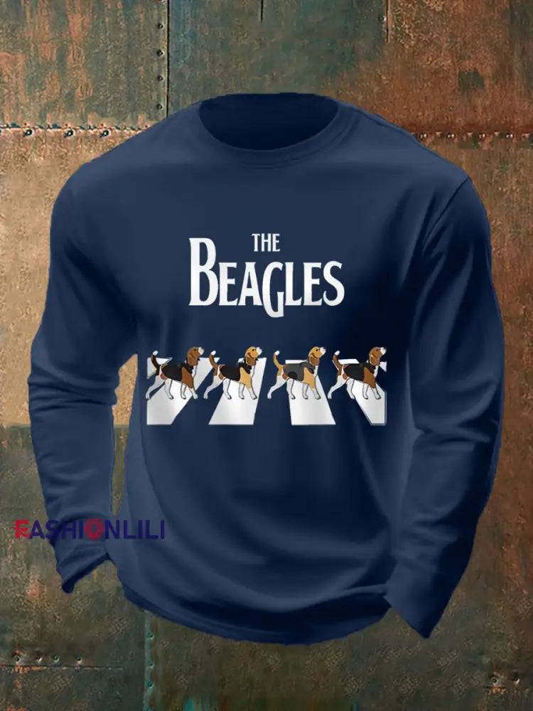 Men’s Funny The Beagles Long Sleeve T-Shirt Navy Blue / S