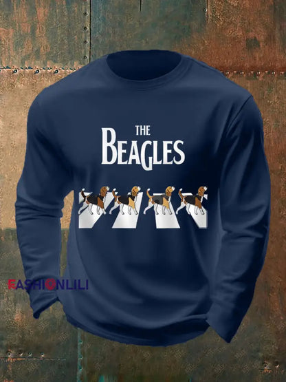Men’s Funny The Beagles Long Sleeve T-Shirt Navy Blue / S