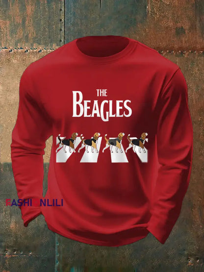 Men’s Funny The Beagles Long Sleeve T-Shirt Red / S