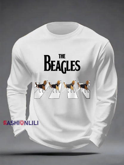 Men’s Funny The Beagles Long Sleeve T-Shirt White / S