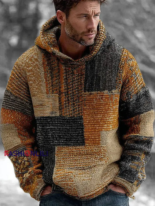 Men’s Geometric Art Knitted Hoodie As picture / S