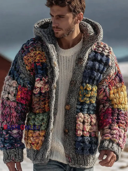 Men’s geometric knitted cardigan As picture / S