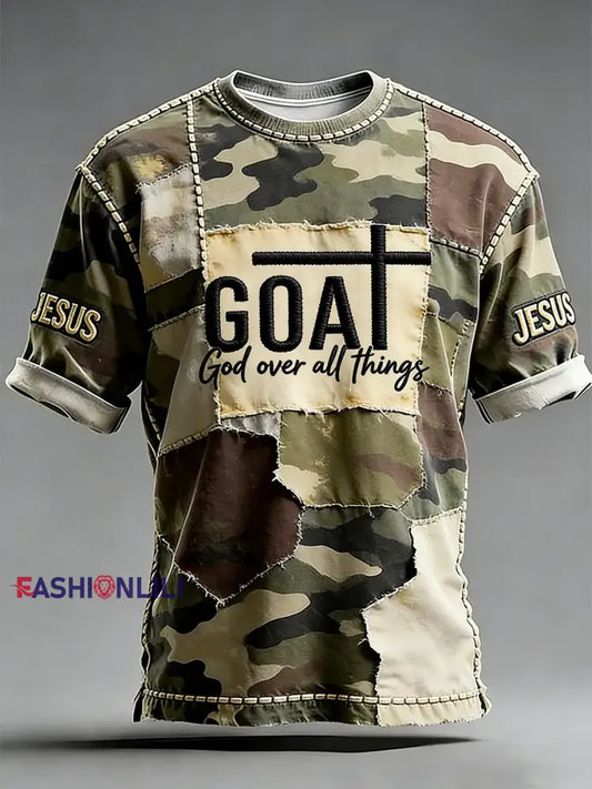 Men’s Goat God Over All Things Cross Print Short Sleeve T-shirt As picture / S