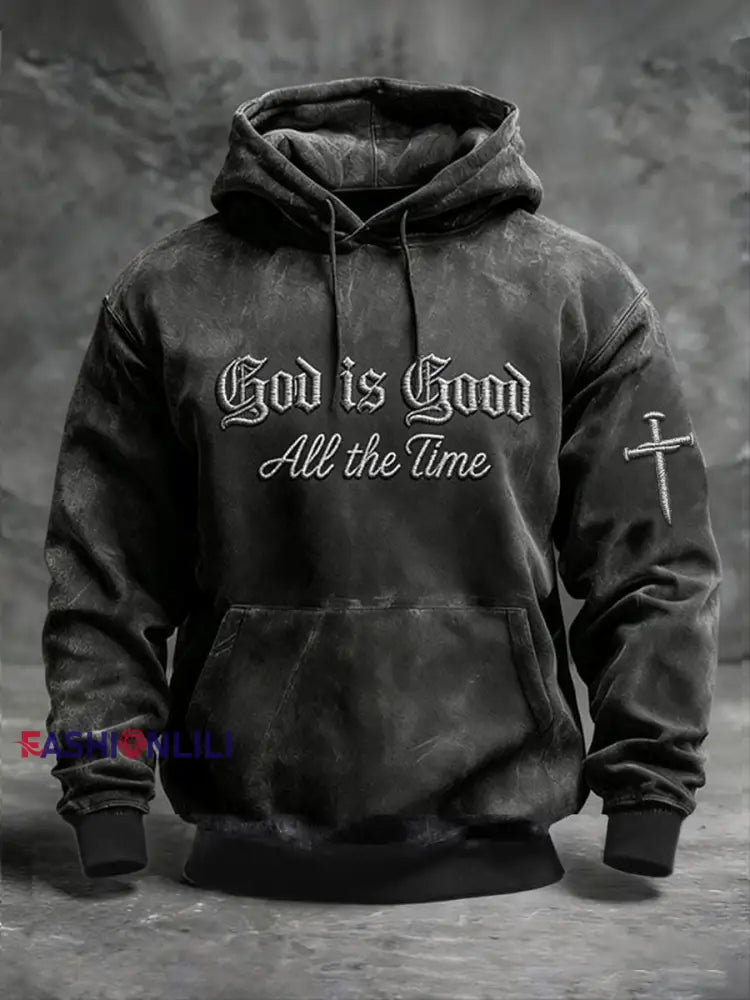 Men’s God Is Good Print Casual Hoodie Black / S