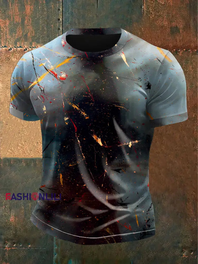 Men’s Graffiti-Printed Gradient Casual T-Shirt Gray / S