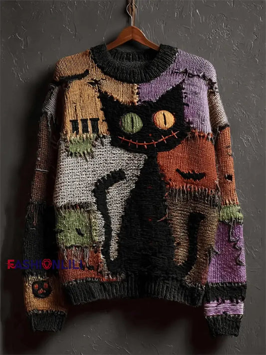 Men’s Halloween Black Cat Sweater As picture / S