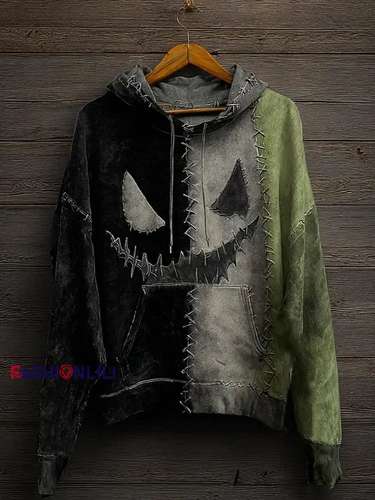 Men’s Halloween Classic Movie Character Face Print Casual Hoodie Green / S