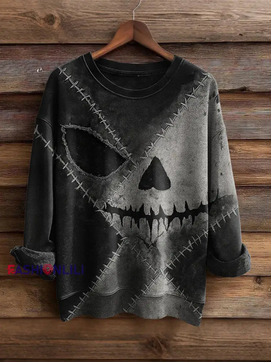 Men’s Halloween Classic Movie Character Face Print Casual Sweatshirt Dark Grey / S