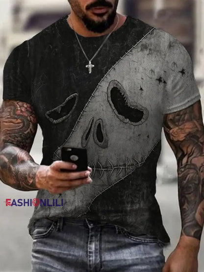Men’s Halloween Ghost Face Print Casual Tee