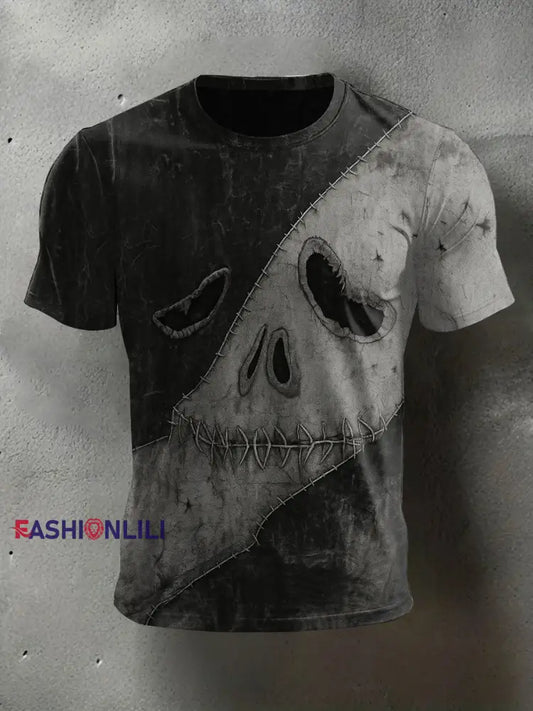 Men’s Halloween Ghost Face Print Casual Tee Dark Grey / S
