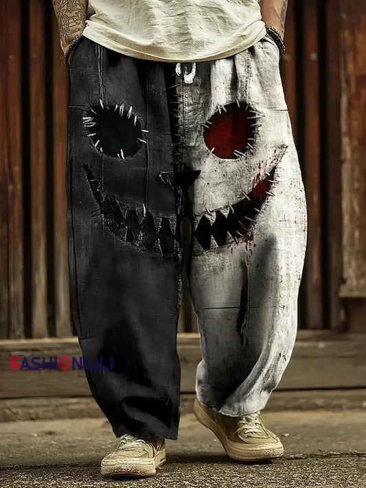 Men’s Halloween Gothic Horrible Face Print Casual Pants As picture / S