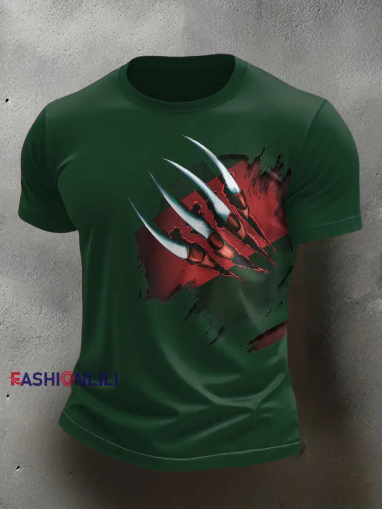 Men’s Halloween Horror Nightmare Printed T-shirt Dark Green / S
