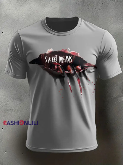 Men’s Halloween Horror Nightmare Printed T-shirt Light Gray / S
