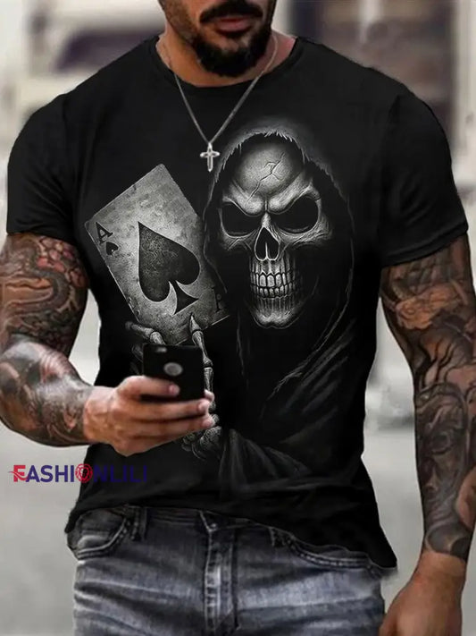 Men’s Halloween Skull Print Casual Tee Black / S