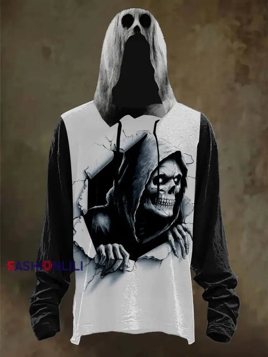 Men’s Halloween Skull Print Hooded Sweatshirt As picture / S
