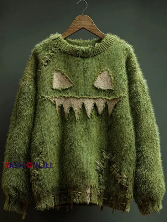 Men’s Halloween Spooky Face Knitted Sweater As picture / S