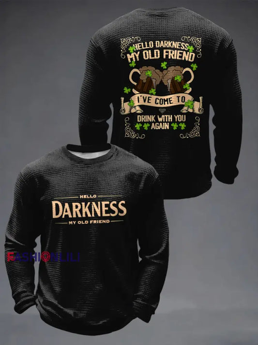 Men’s Hello Darkness My Old Friend Waffle Long Sleeve T-Shirt Black / S