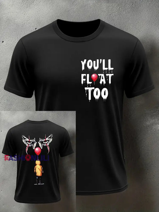 Men’s Horror Halloween You’ll Float Too Short Sleeve T-shirt Black / S