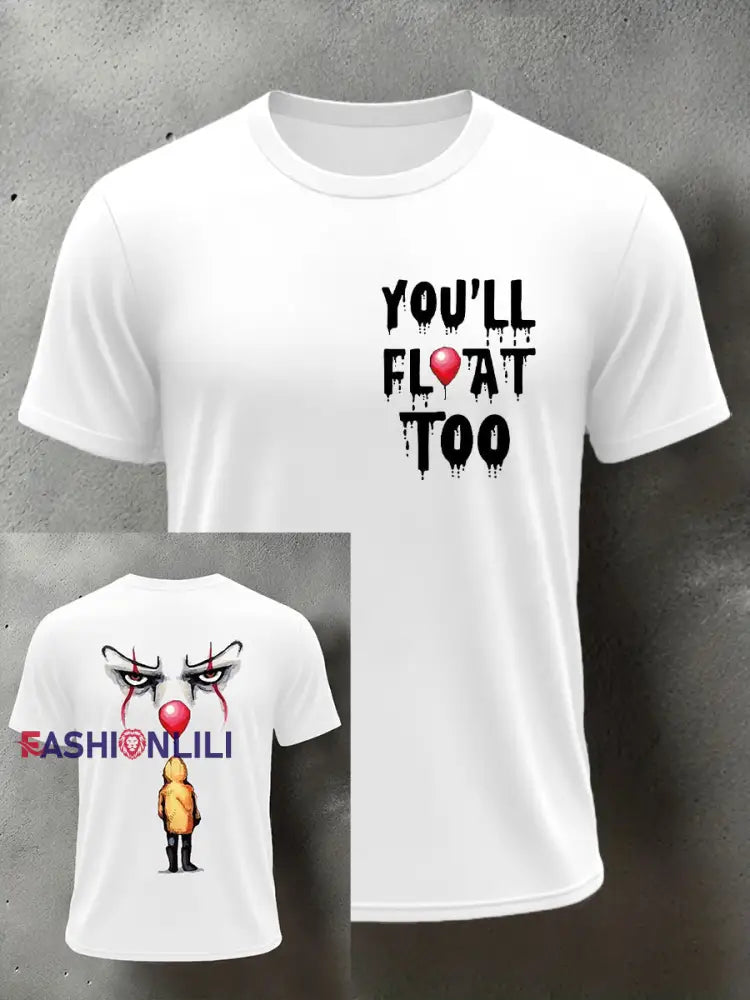 Men’s Horror Halloween You’ll Float Too Short Sleeve T-shirt White / S