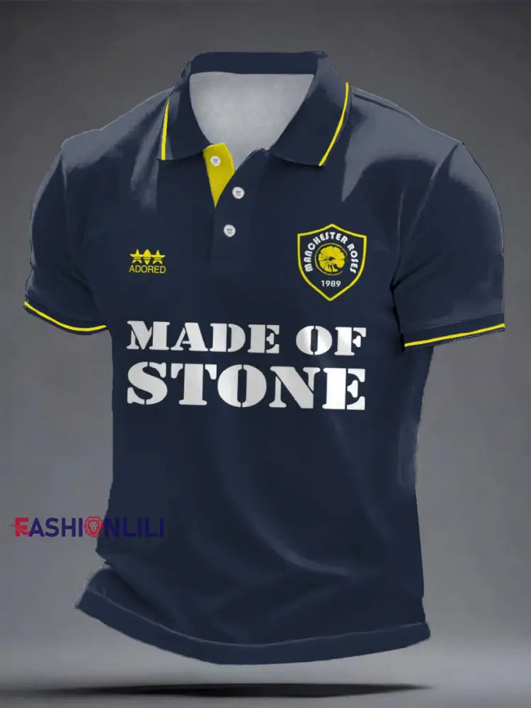 Men’s I Wanna Be Adored Lemon Roses Music Lover Printed Casual Tops Navy Blue / S