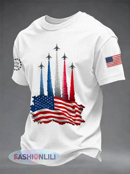 Men’s Independence Day American Flag Jet Planes Print Casual Tee - White / S