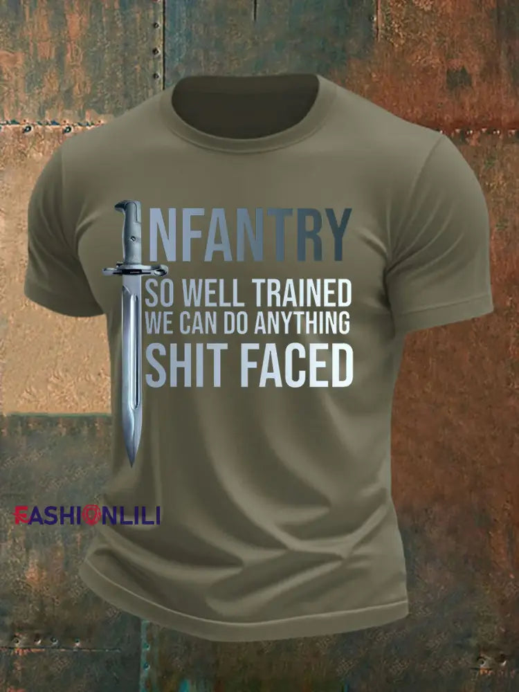 Men’s Infantry trained imitation cotton short sleeved T shirt Army Green / S