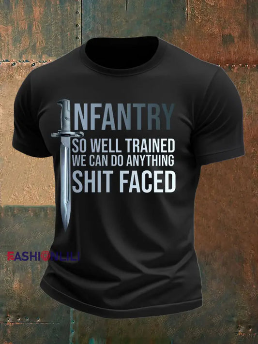 Men’s Infantry trained imitation cotton short sleeved T shirt Black / S