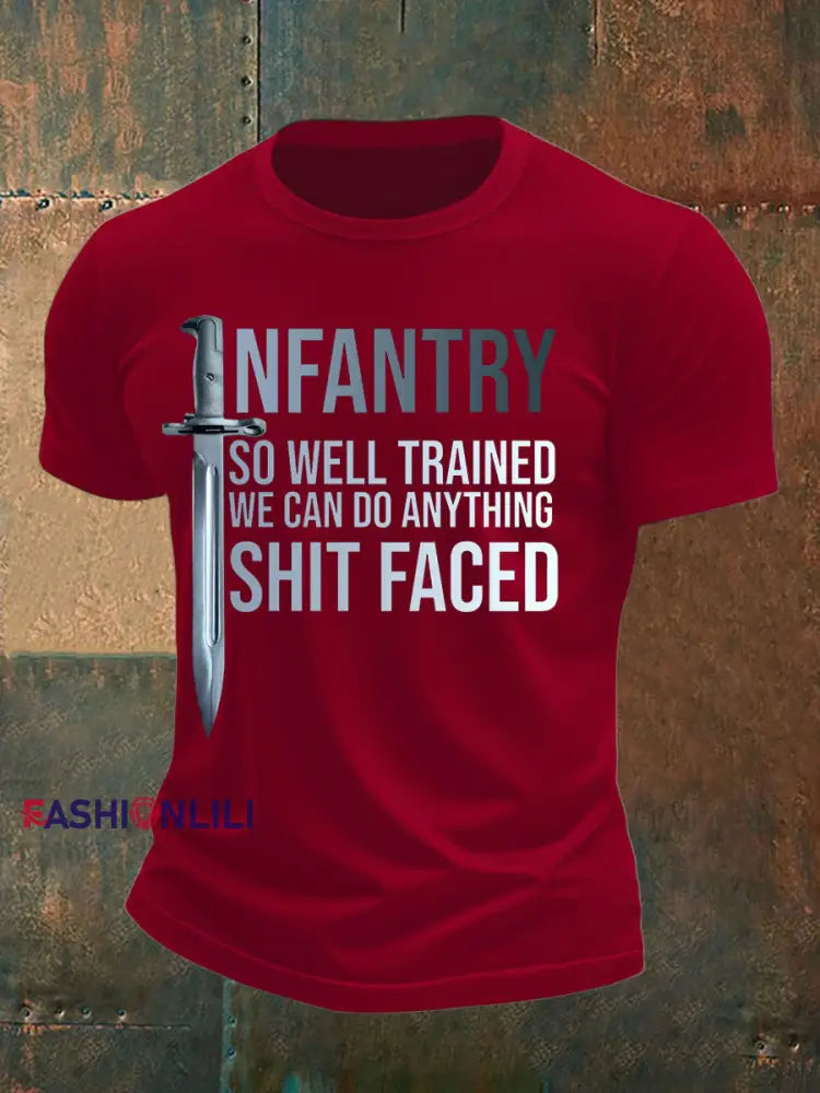 Men’s Infantry trained imitation cotton short sleeved T shirt Deep Red / S