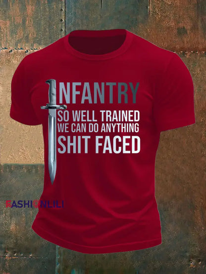Men’s Infantry trained imitation cotton short sleeved T shirt Deep Red / S