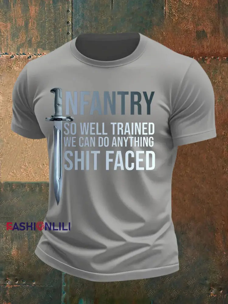 Men’s Infantry trained imitation cotton short sleeved T shirt Light Gray / S