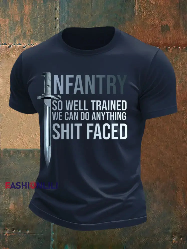 Men’s Infantry trained imitation cotton short sleeved T shirt Navy Blue / S