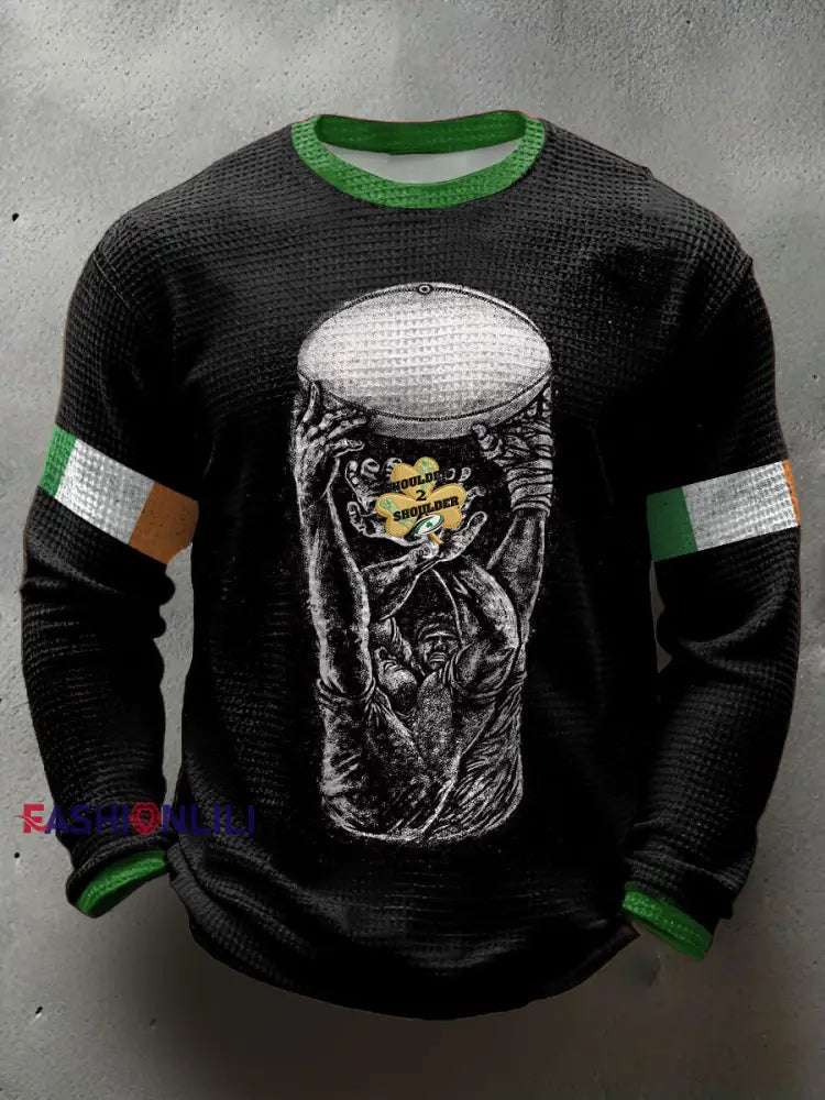 Men’s Ireland Beer Rugby Lover Printed Waffle T-Shirt Black / S