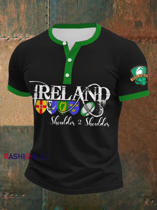 Men’s Ireland Rugby Lover Printed Casual Tops Black / S
